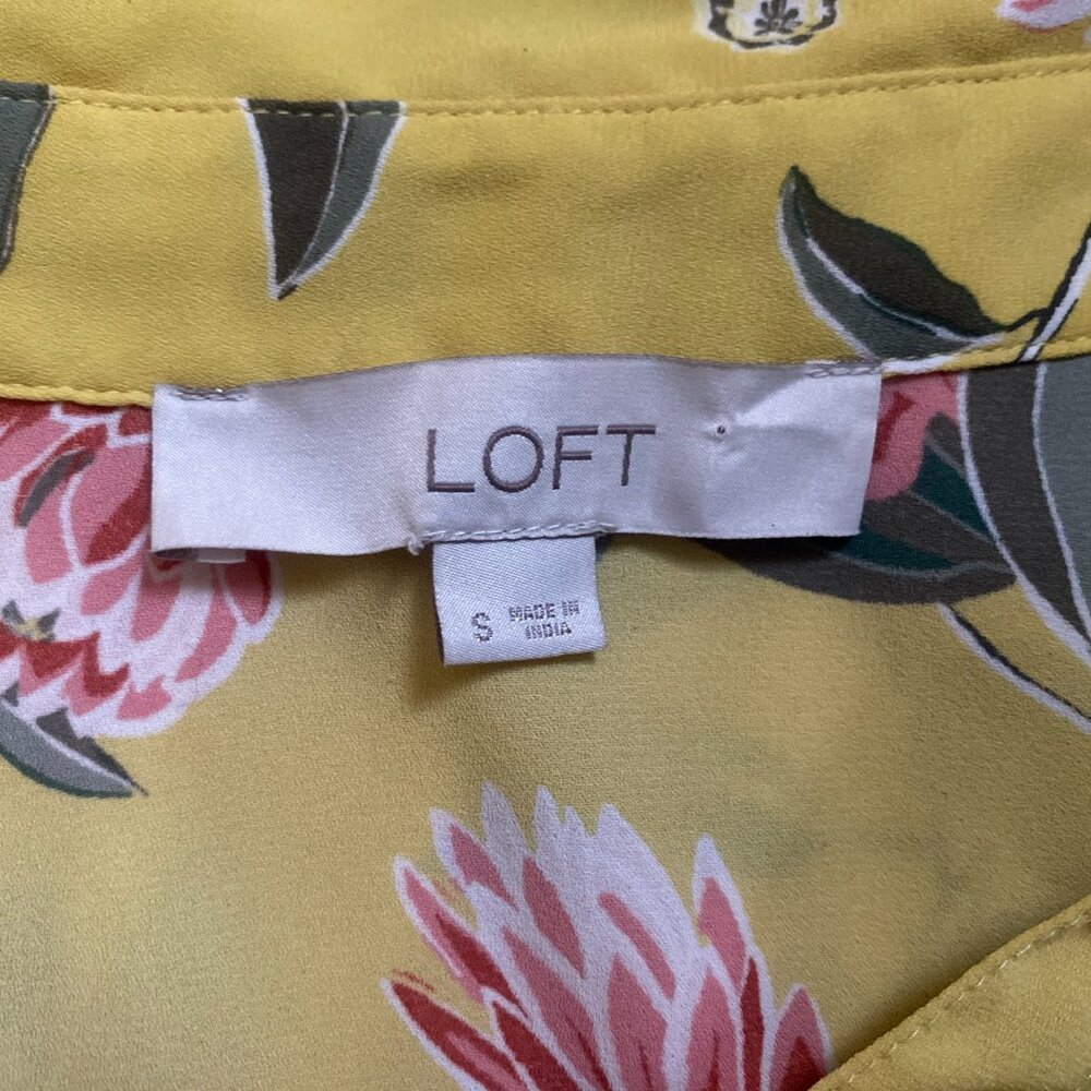 LOFT Women's Yellow Floral Sleeveless Button Down Shirt, S - Picture 4 of 6
